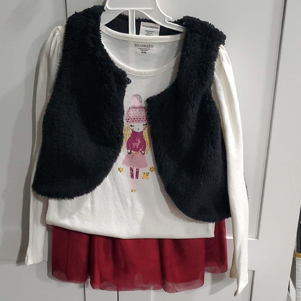 3 Pc Set...Long Sleeve Shirt, Vest and Burgundy Skirt